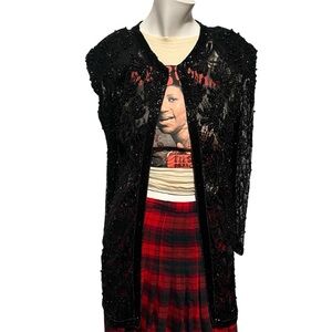 Vintage Black Beaded Lace Duster ✨